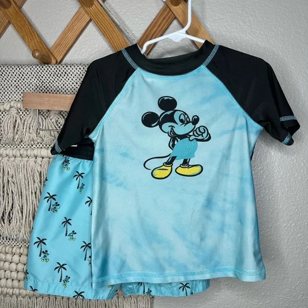 Disney Mickey Mouse Swim Rashguard Set - Light Blue and Black